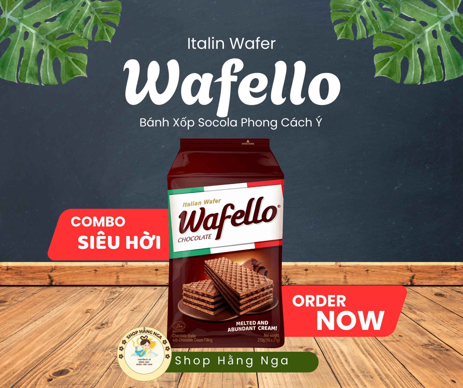 Bánh Xốp Socola Wafello Phong Cách Ý | 210g x 10 gói