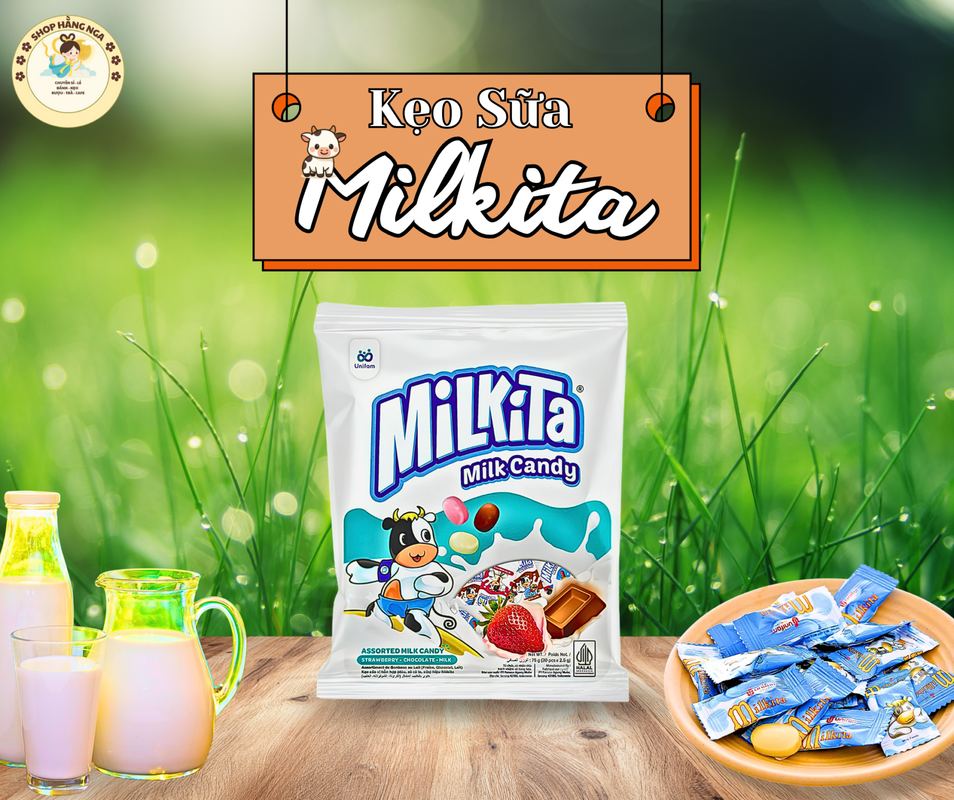 Kẹo Sữa Milkita Hỗn Hợp Dâu, Socola và Sữa | Bịch 75g x 30 viên